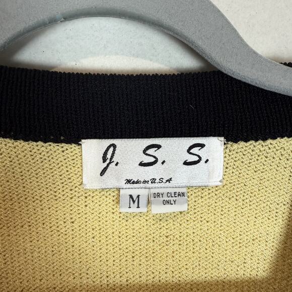 VTG JSS Knit Sweater Women M Yellow Wool Knitted Pockets Beaded Long Sleeve - Picture 10 of 15